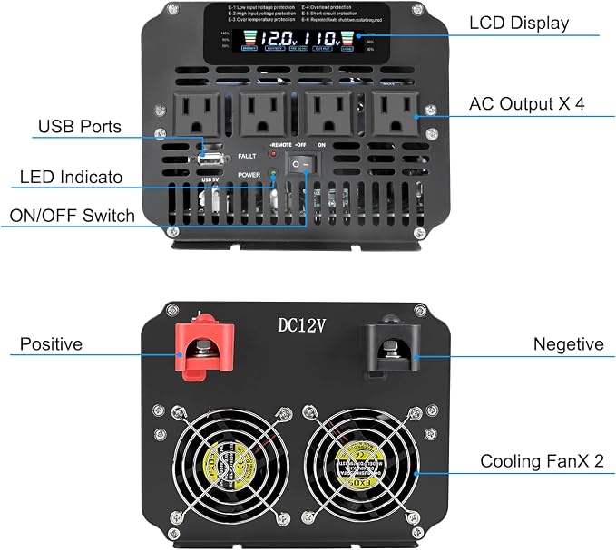 4000 Watt Power Inverter, Car Inverter 12V DC to 110V/120V AC Converter - Image 4