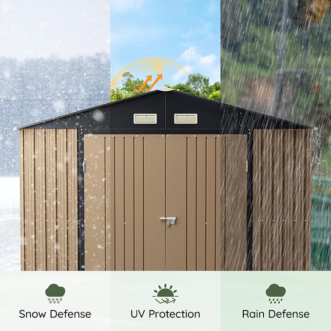 10x10 FT Outdoor Metal Storage Shed, Double Swing Doors, 2 Clear Windows - Image 6