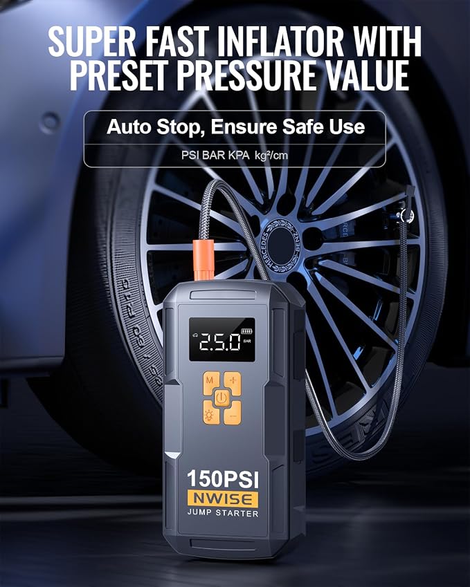 Portable Car Jump Starter with Air Compressor, 150PSI Jump Box Battery Pack - Image 4