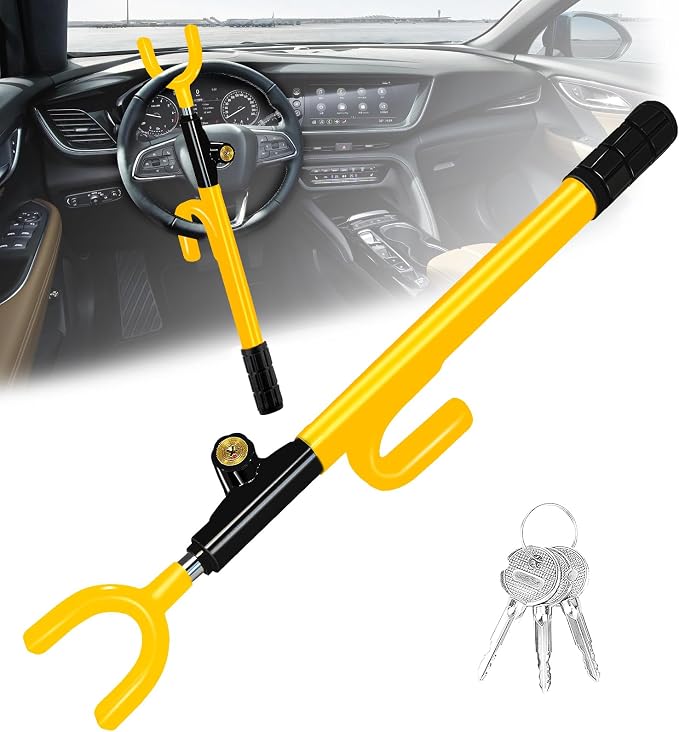 Steering Wheel Lock, Heavy Duty Anti-Theft Car Device, Adjustable Length Locking by NOEAIKE