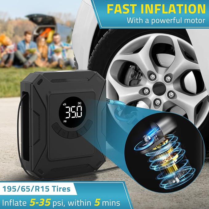 PAULINN Tire Inflator Air Compressor 12V DC Portable Air Pump 150 PSI - Image 2