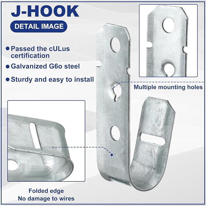 Gisafai 100 Pcs Cable Support J-Hook, 3/4 Inch Metal Garage Hooks - Image 3