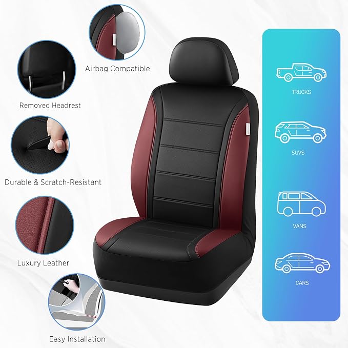 Road Comforts Leather Seat Covers, Breathable Car Seat Covers Front Seat - Image 7