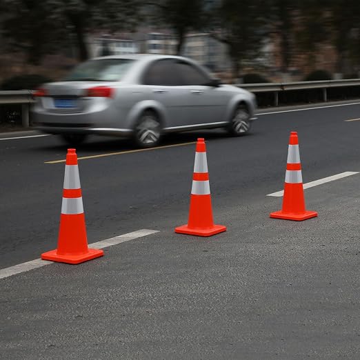 Overall Fluorescent Orange Red Integrated Traffic Cones, Road Cones - Image 5