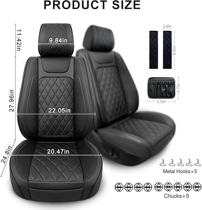 2 Pack Leather Front Car Seat Covers, Universal Breathable Full Surround - Image 2