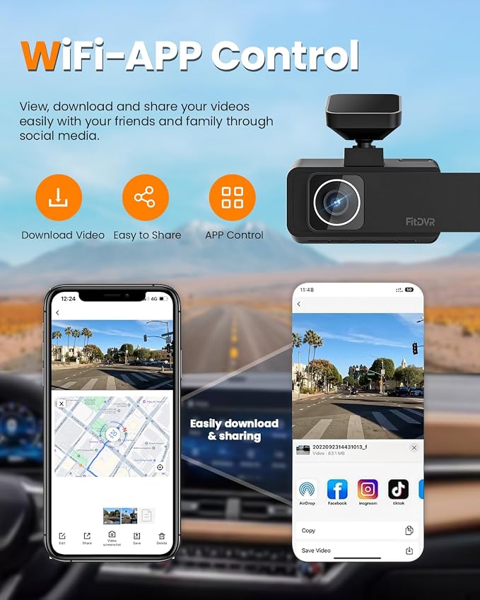 4K 3 Channel Dash Cam, 2160P+1080P+1080P Front and Rear Inside Car Camera - Image 4