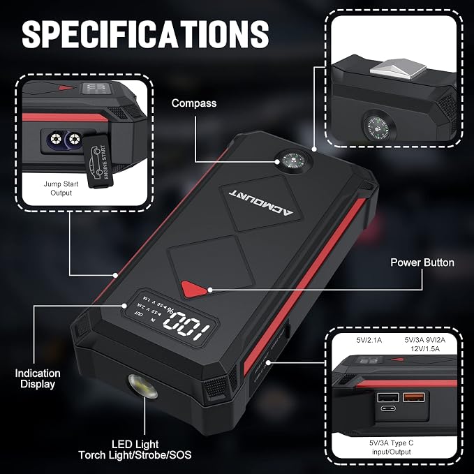 P100 Car Jump Starter, 5000A Peak Lithium Jump Starter Battery Pack - Image 6