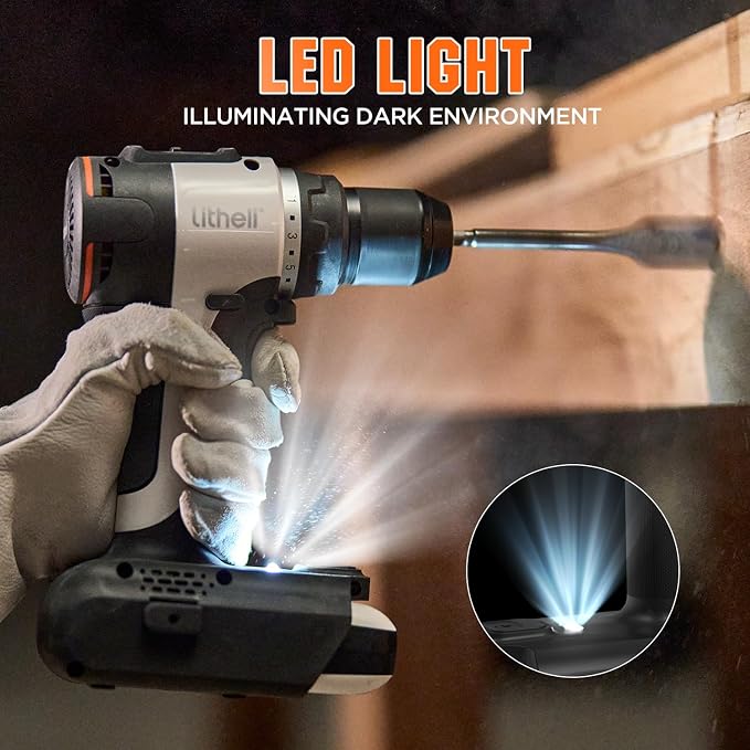 Litheli Cordless Drill Driver, Brushless Electric Power Drill - Image 6