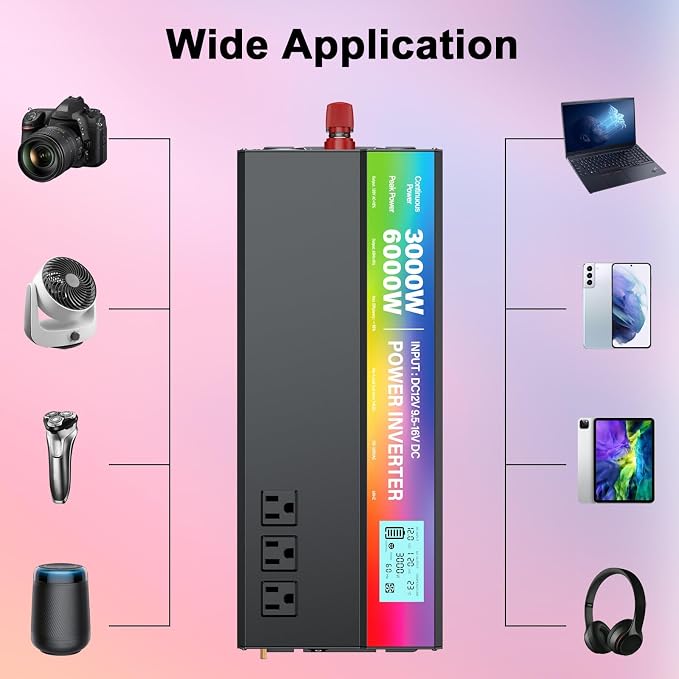 New Upgraded 3000 Watt Power Inverter, 12V DC to 110V/120V AC Converter - Image 6