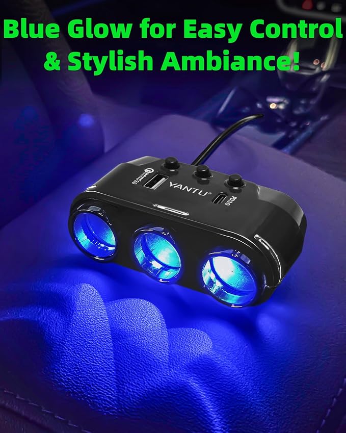 YANTU QC3.0&PD 40W Cigarette Lighter Adapter, 3-Socket 140W Car Cigarette - Image 5