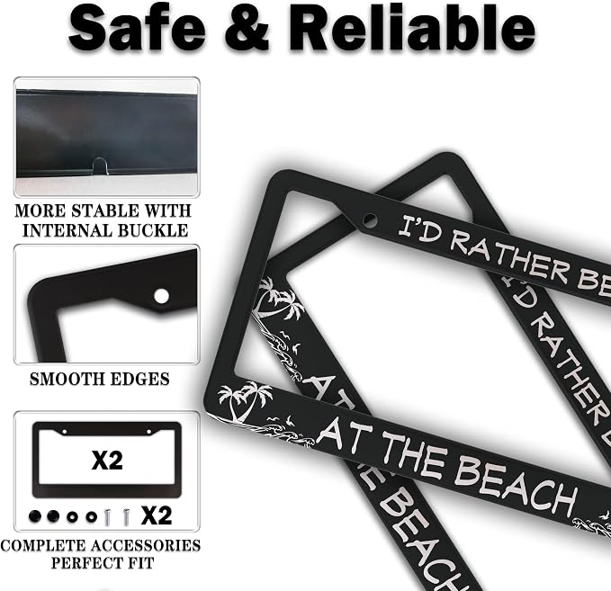 License Plate Frames Black and White License Plate Covers I'd Rather Be at The - Image 4