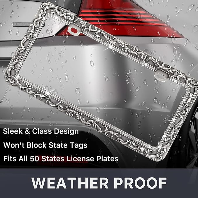 Valor Metal Car License Plate Frames, Antique Old Pattern Printing, Bling - Image 2