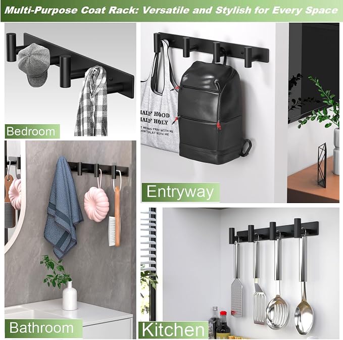 Coat Rack Wall Mounted with 4 Hooks, Wall Hooks - Image 8