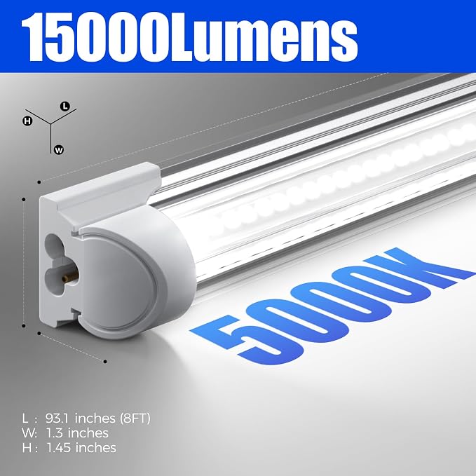 Barrina 8FT LED Shop Light, 100W 15000LM 5000K, V Shape Integrated T8 LED - Image 2