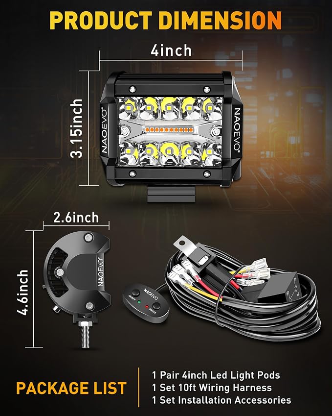 NAOEVO 4 Inch LED Pod Lights, Spot Flood LED Fog/Driving/Off Road Lights - Image 8