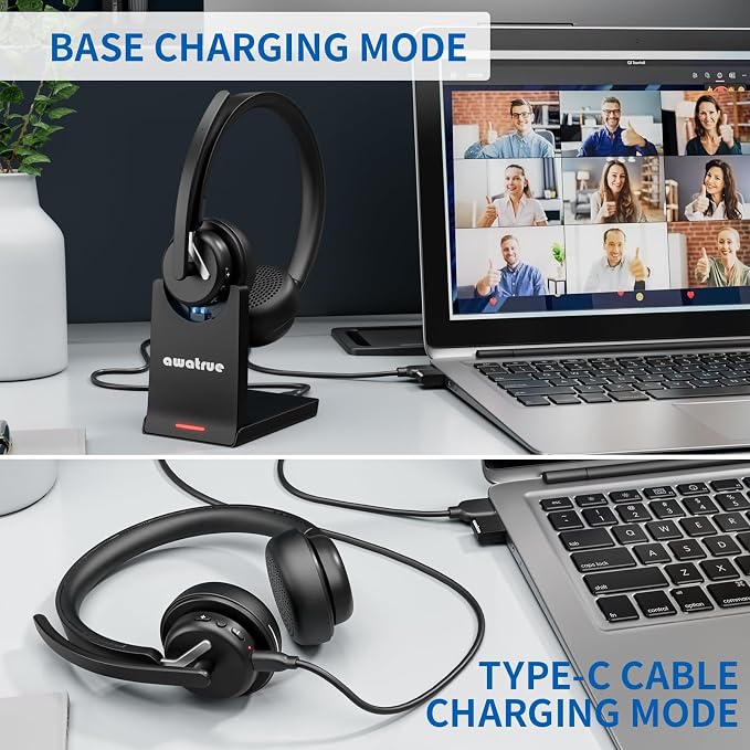 Wireless Headset with Mic for Work, Wireless Headphone with Voice Assistant for - Image 6