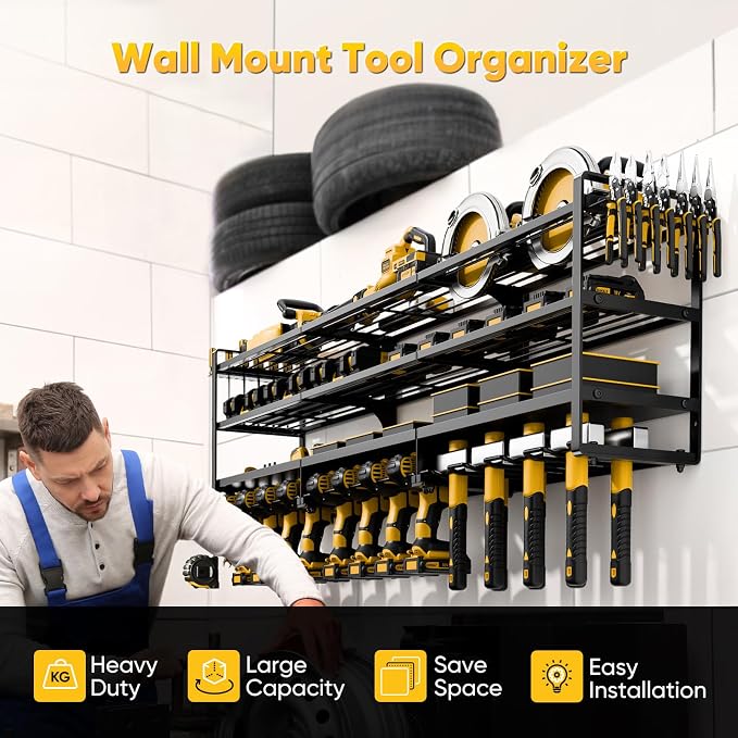 49" W Large Power Tool Organizer Wall Mount Loads 600 lbs, Heavy Duty 4-Tier 12 - Image 2