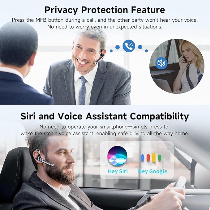 Bluetooth Headset V5.3, 100 Hrs Talk Time Single-Ear Earphone, CVC8.0 Noise - Image 4