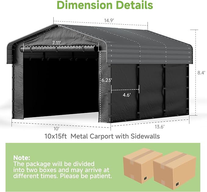 Real Relax 10x15ft Heavy Duty Metal Carport - Image 7