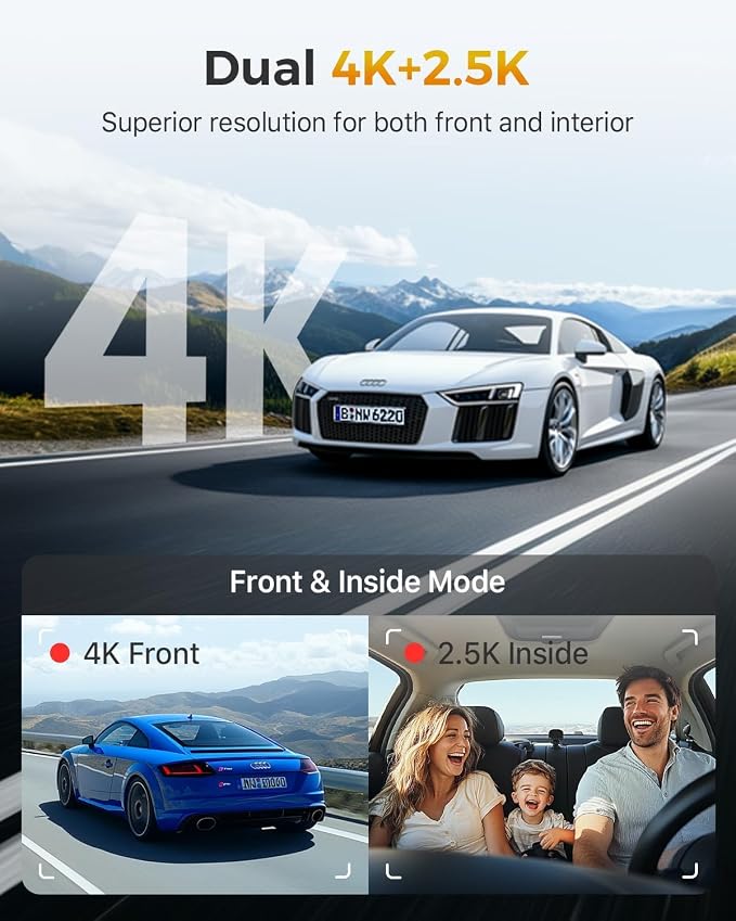 GKU 4K 3 Channel Dash Cam, 5.8GHz WiFi Built-in GPS, 4K+1080P+1080P Dash Cam - Image 3