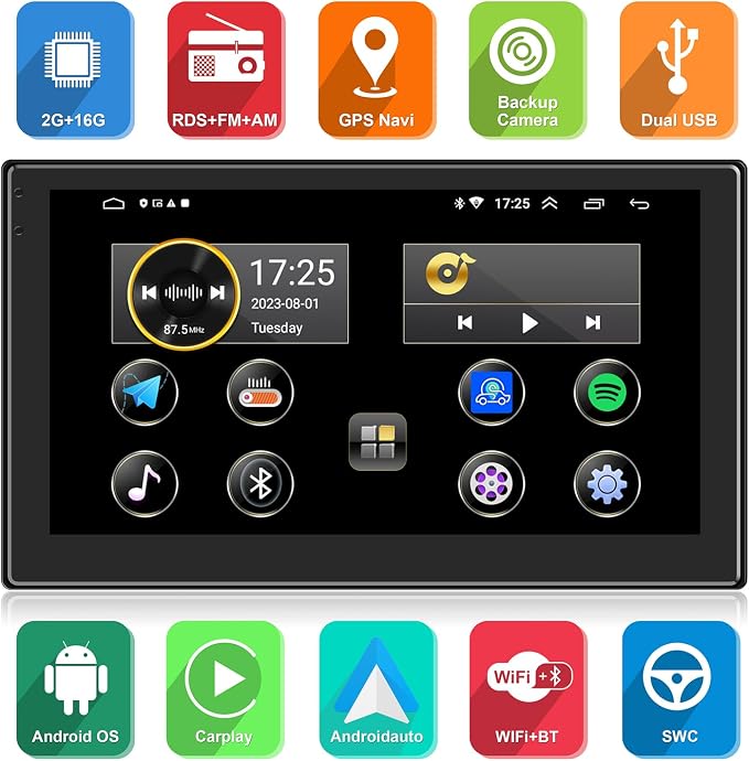 Double Din Car Radio Support Wireless CarPlay & Wireless Android Auto, 7 Inch - Image 4