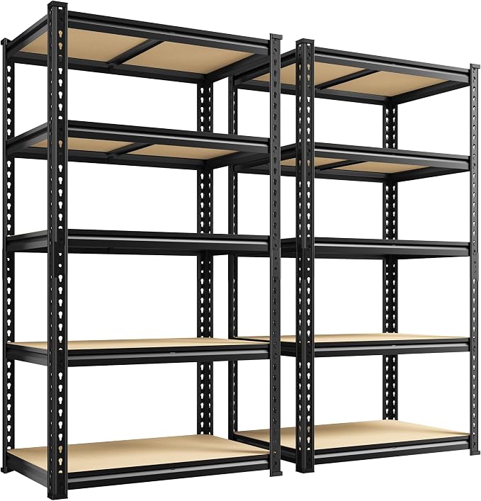 Set of 2 Storage Shelves, 27.7"W Metal Shelving 2010LBS Garage Shelving Heavy by Durayloly