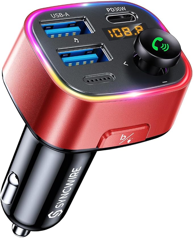 Syncwire Bluetooth 5.3 FM Transmitter Car Adapter 48W Wireless Radio Music by SYNCWIRE