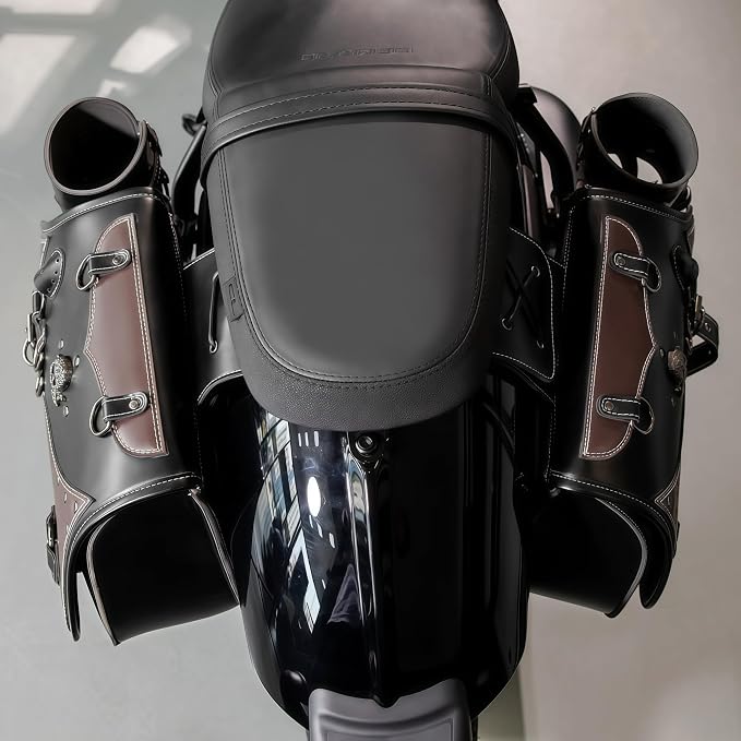 Motorcycle Saddlebags, 30L Leather Waterproof Side Saddle Bags - Image 7
