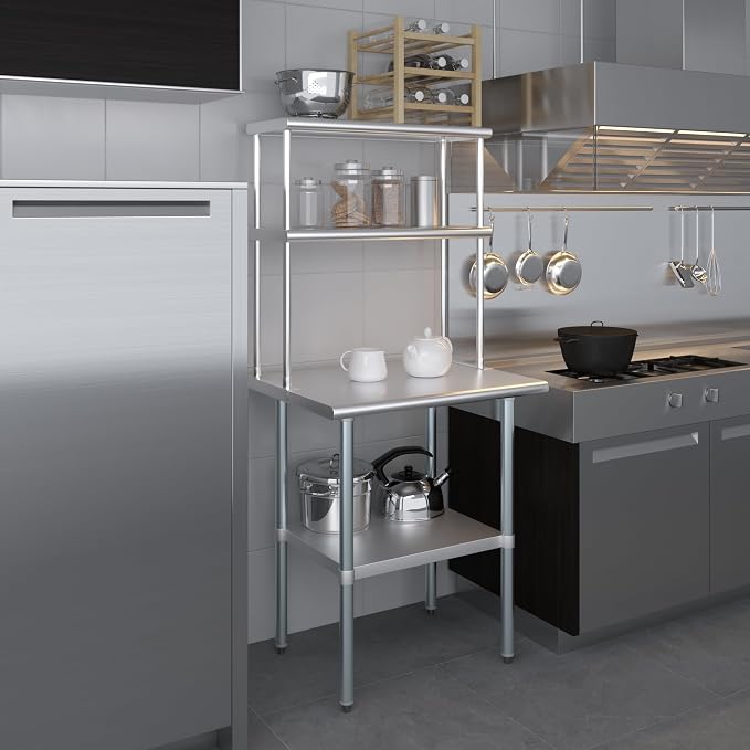 Amgood Stainless Steel Work Table Double Tier Overshelf | Metal Kitchen Prep - Image 8