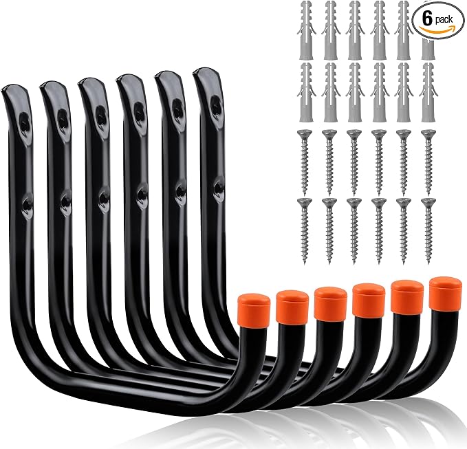 HORUSDY 6 Pack Garage Hooks, 8 inch Utility Hooks, Garage Hooks Heavy Duty Wall by HORUSDY
