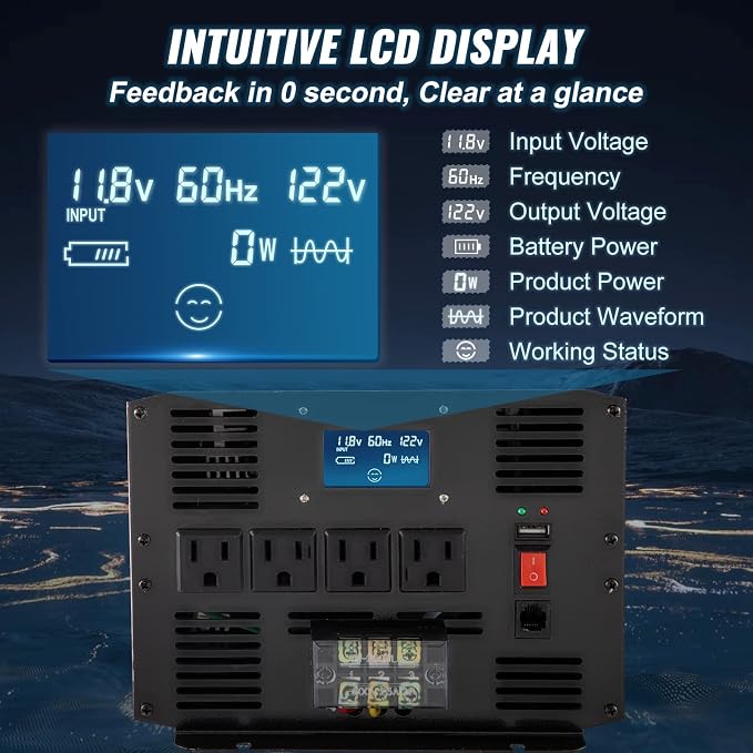 VEVOR Pure Sine Wave Inverter 3500 Watt Power Inverter, DC 12V to AC 120V Car - Image 3