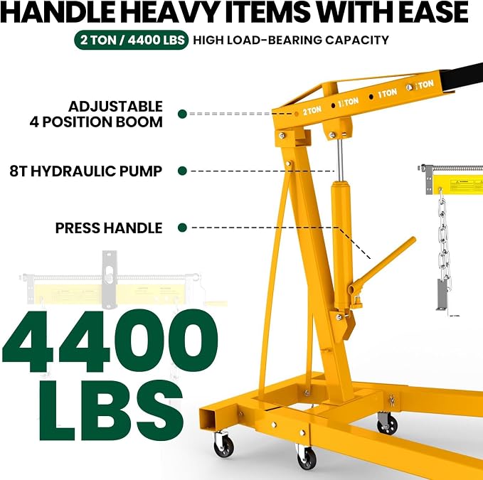 2 Ton Folding Engine Hoist, 4400lbs Hydraulic Cherry Picker Engine Hoist - Image 3