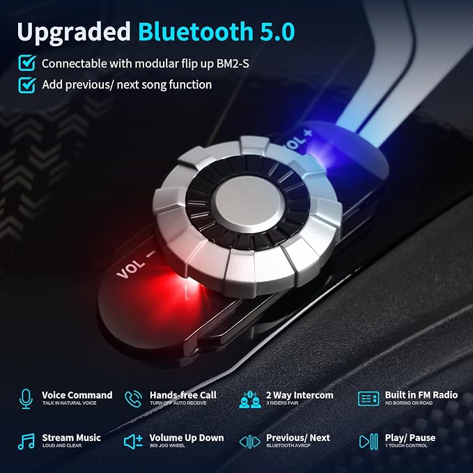 Full Face FreedConn Motorcycle Helmet Bluetooth 5.0 Integrated 2 Way Intercom - Image 5