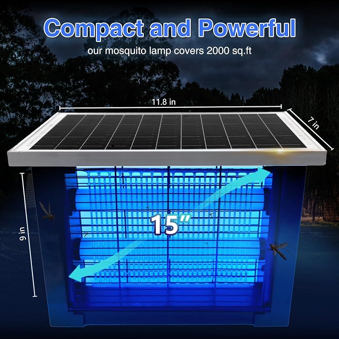 Solar Bug Zapper Outdoor for 2000 sq.ft, Portable Mosquito Zapper - Image 2