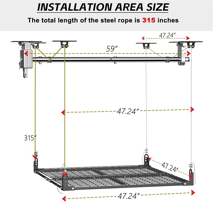 4x4FT Ceiling Storage Racks Lift, Overhead Garage Storage Rack, Adjustable - Image 3
