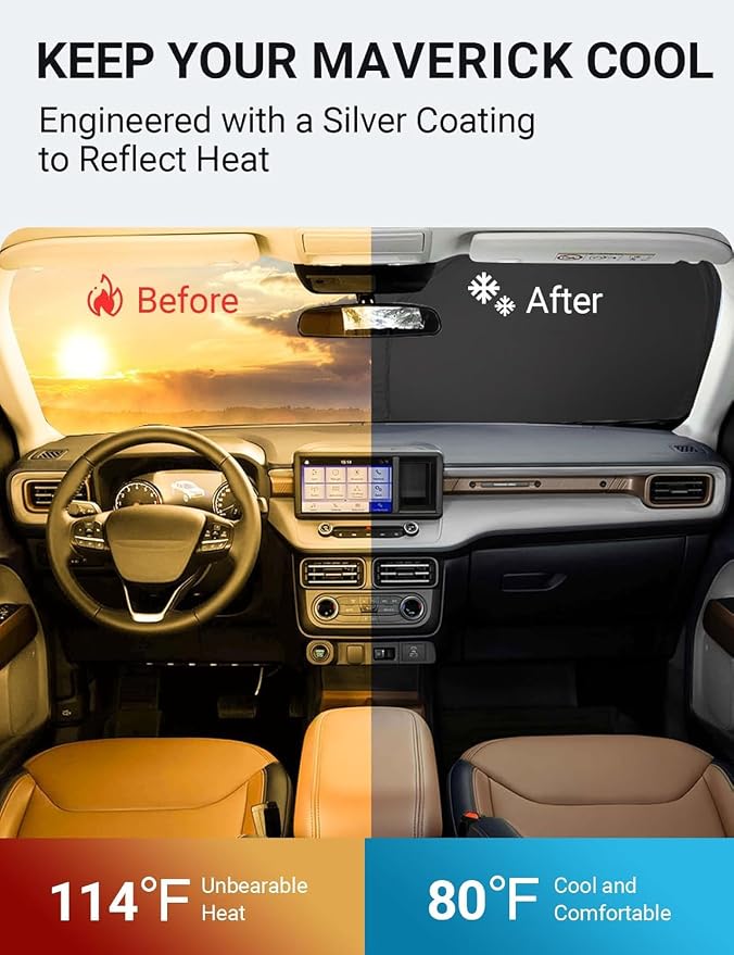 Proadsy 2025 Upgrade Windshield Sun Shade Custom Fit Ford Maverick 2022-2025 - Image 3