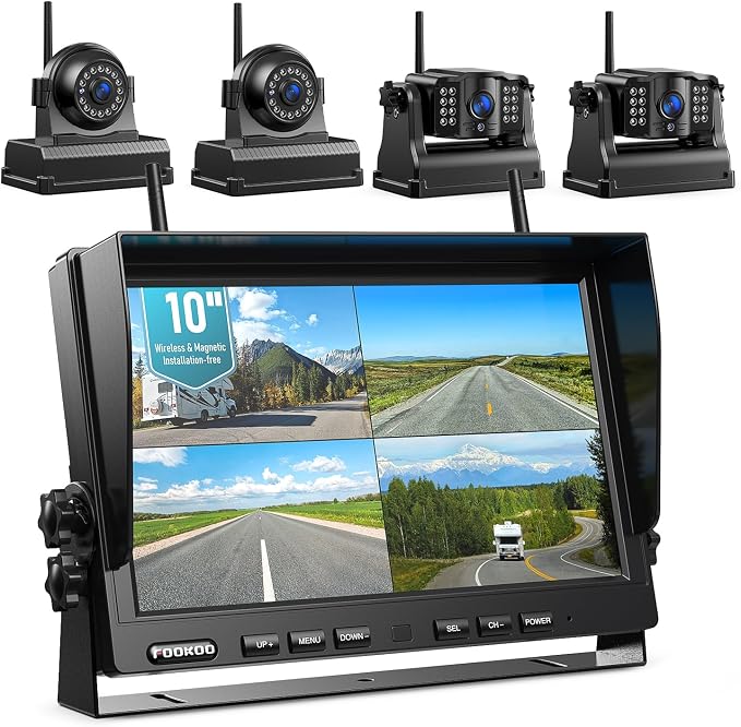 Fookoo 1080P 10" Magnetic Wireless Backup Camera 10" HD Split Screen Monitor by FOOKOO