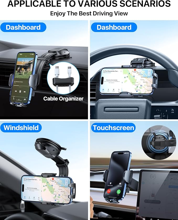 YRU Cell Phone Holder for Car Dashboard Windshield Phone Stand for iPhone 16 15 - Image 9