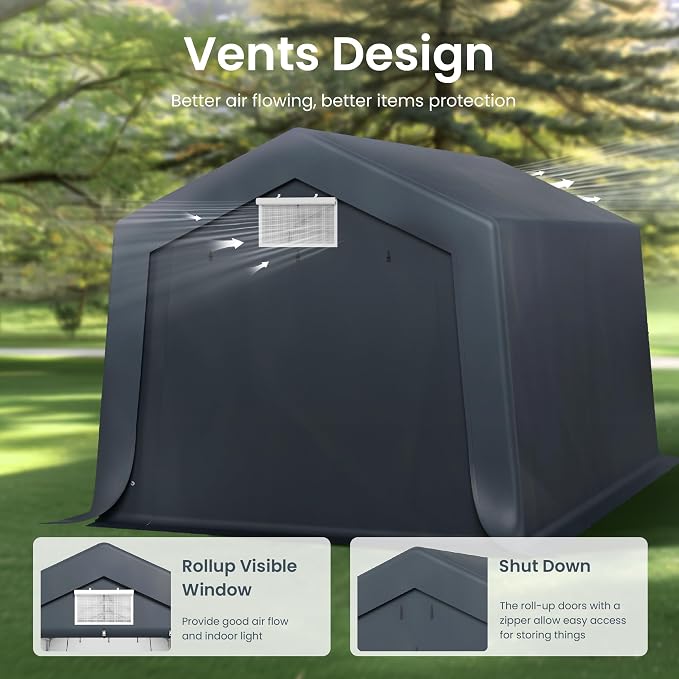 PHI VILLA 10'X15'*8.7' Outdoor Portable Storage Shelter Shed Garage - Image 4
