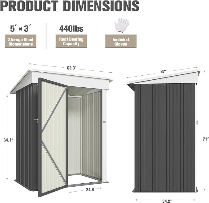 JUMMICO Metal Outdoor Storage Shed 5 x 3 FT Metal Shed - Image 5