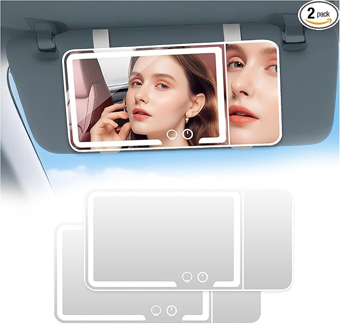 2 pack， Car Sun Visor Vanity Mirror， Rechargeable Led 3 Light Modes, Dimmable by HUMBEST