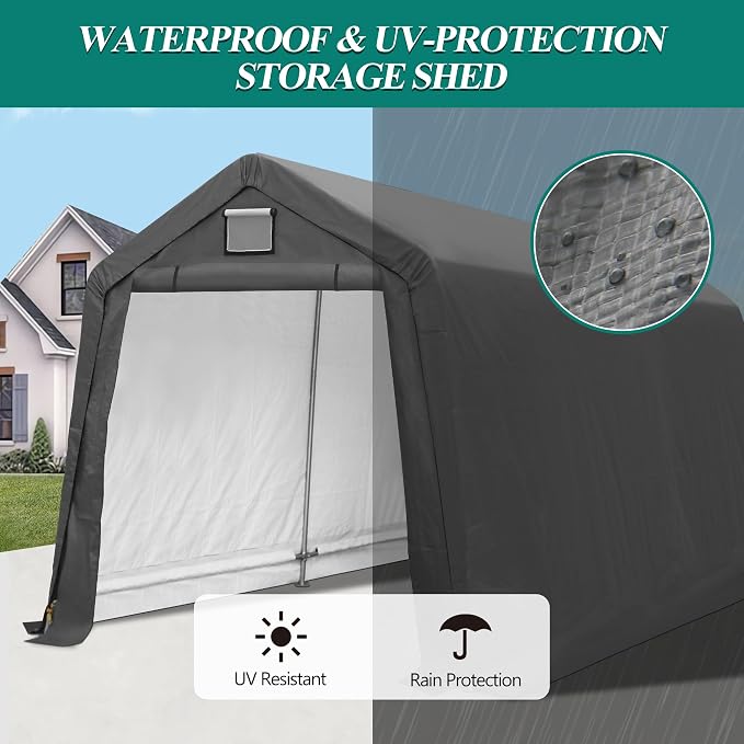 7' x 12' Outdoor Storage Shed- Heavy Duty Storage Shelter Tent - Image 4