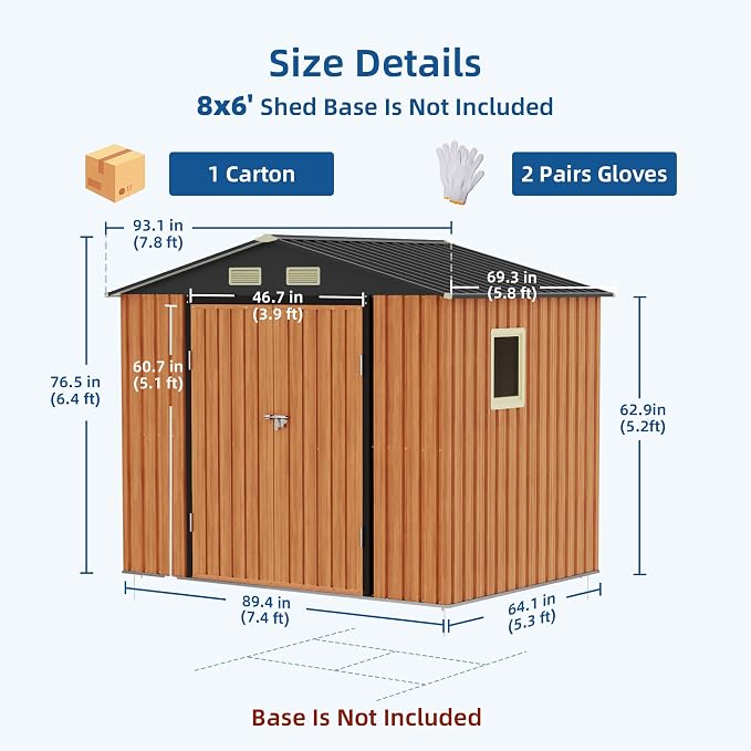 8x6FT Outdoor Storage Shed, Metal Garden Shed - Image 2