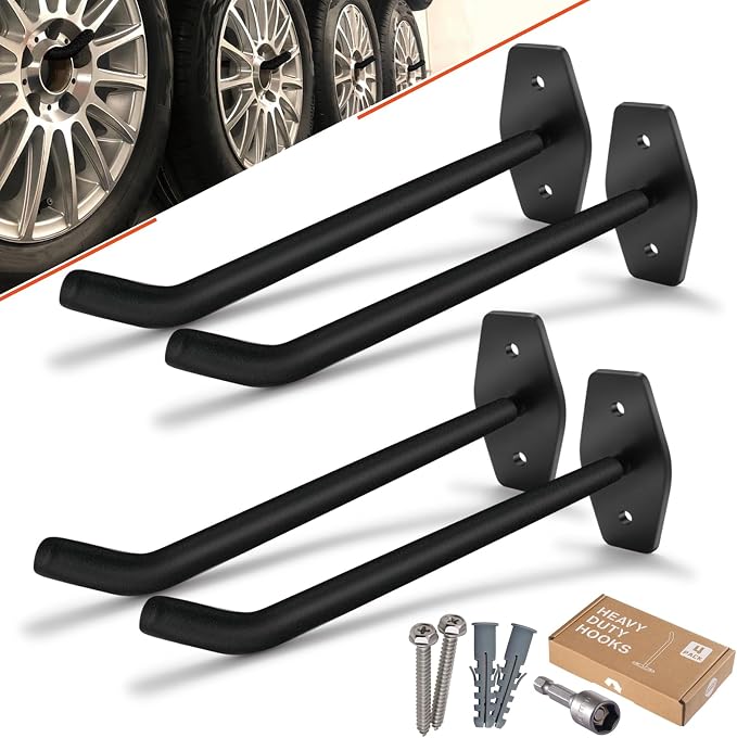 Tire Rack Wall Mount, 10 Inch Large Garage Hooks Heavy Duty Storage, Ladder by SunVFaFa