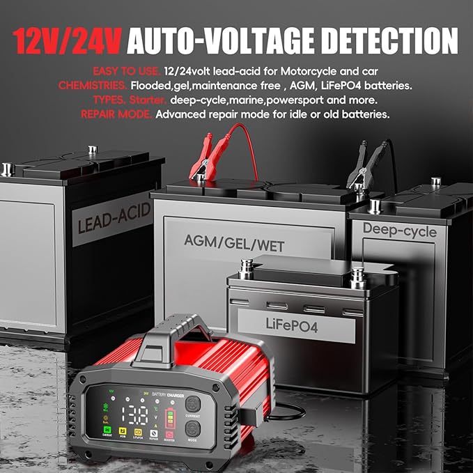 25A Battery Charger, 2/8/20/25 Amp 12V/24V LiFePO4 Lead Acid Fully Automatic - Image 3