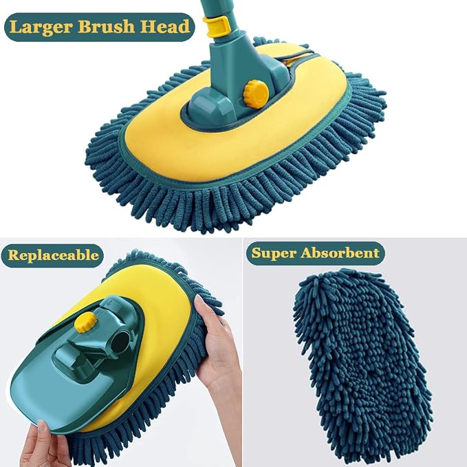 Car Wash Brush with Long Handle, Car Wash Mop Mitt with 2 Replacement Head - Image 3
