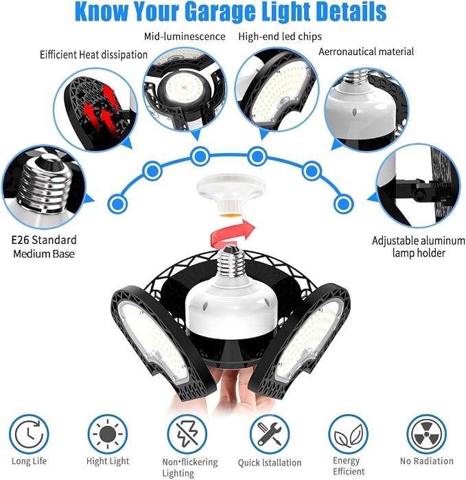LED Garage Light 120W Deformable LED Ceiling Lights 18000 Lumens Led Shop Lights - Image 3