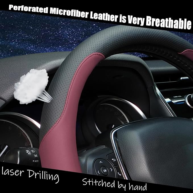 Steering Wheel Cover Standard Size Medium 14.5-15 inch, Breathable Microfiber - Image 4