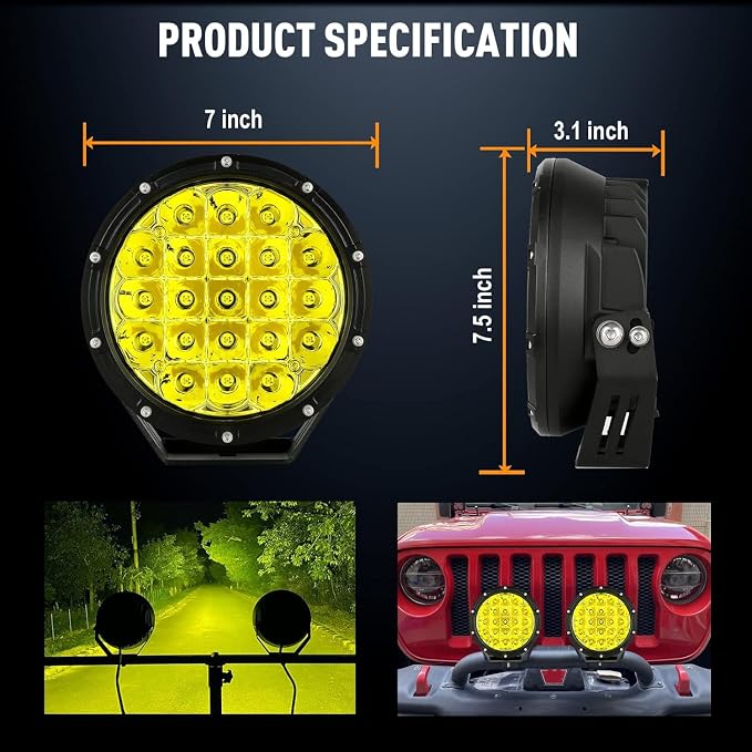 BIGLION.X 7inch Amber Round Off Road Lights Pair 210W 32000LM Super Bright - Image 2