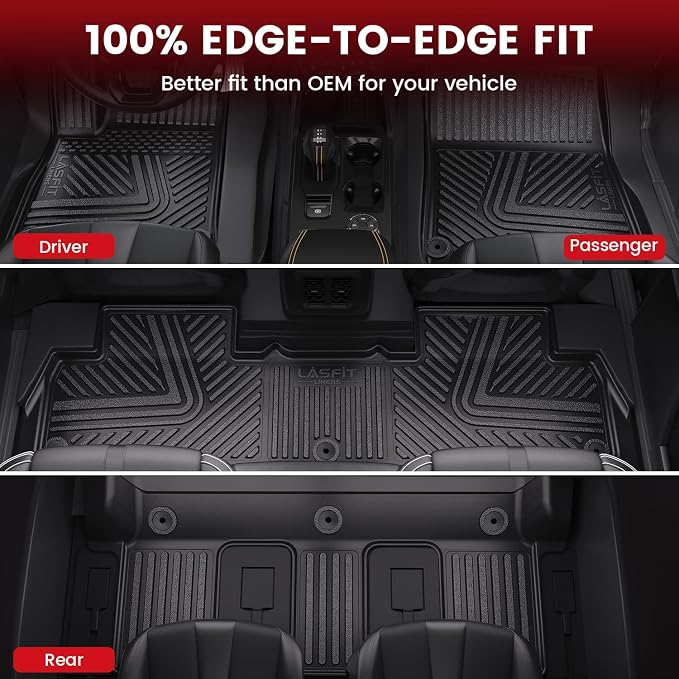 LASFIT Floor Mats for Rivian R1S 2022 2023 2024, All Weather Floor Liner TPE - Image 3